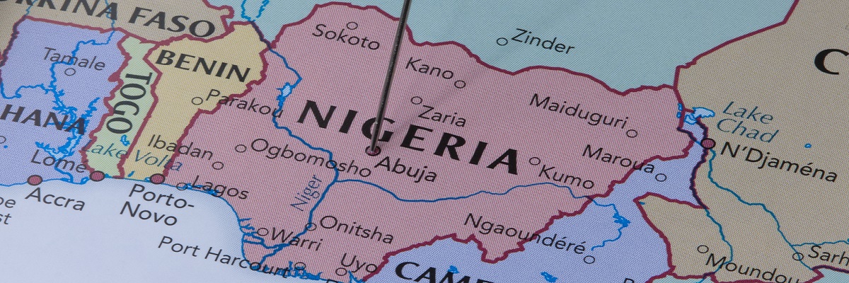 Abuja, Nigeria, capital of Nigeria, anchored on the political map.