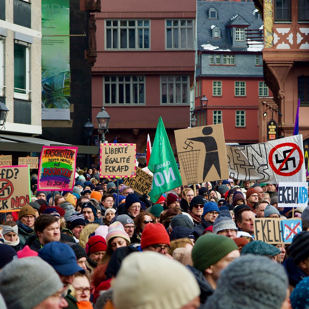 Frankfurt, Germany, January 20, 2024, 80,000 people demonstrated against hate and AfD.