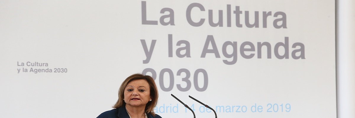 The High Commissioner for the 2030 Agenda, Cristina Gallach, during her speech at an event.