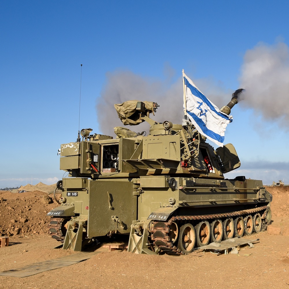 Gaza envelope, Israel: October 25: IDF M M109 scourge gun fires in Gaza Strip					