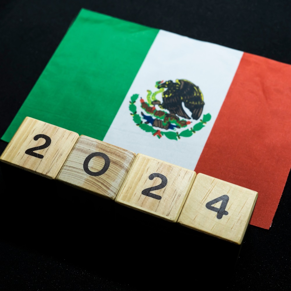 2024, Mexico flag with date block					