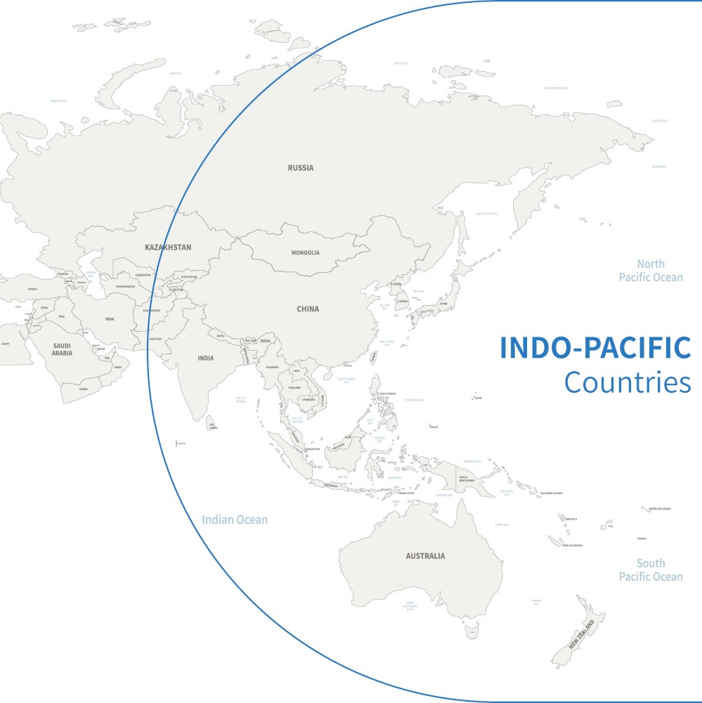 Map Indo-Pacific. RCEP country overview.					