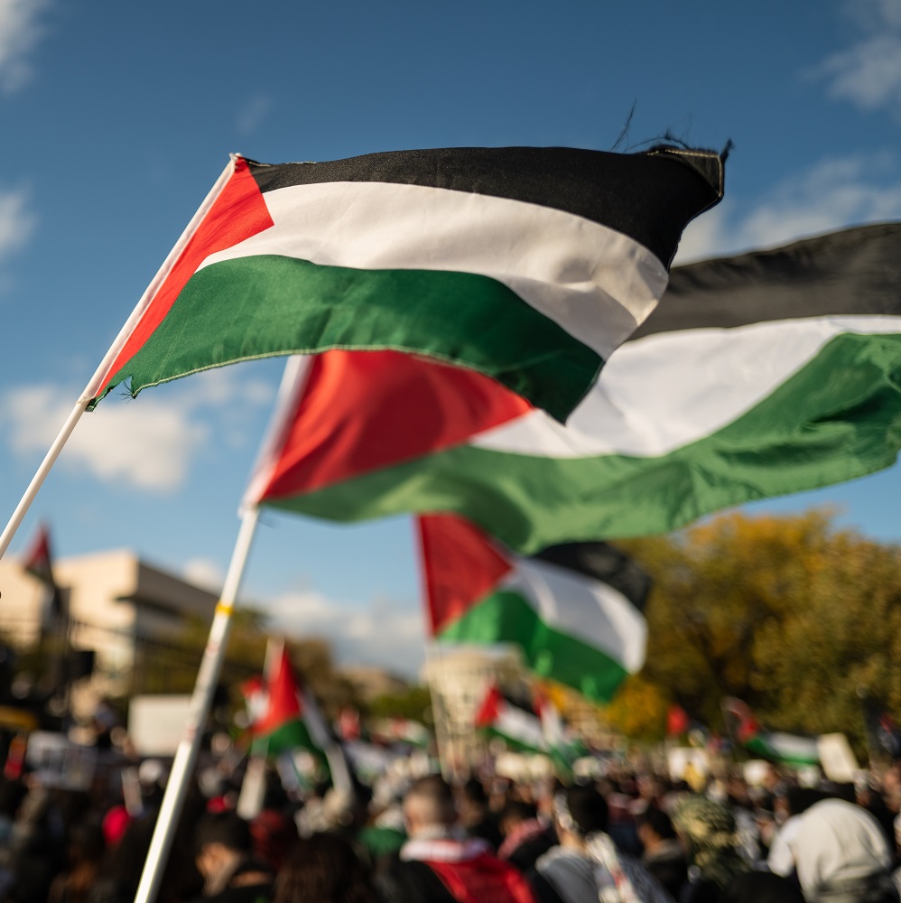 Washington DC, USA - October 21, 2023: Pro-Palestine, anti-Israel protesters.					