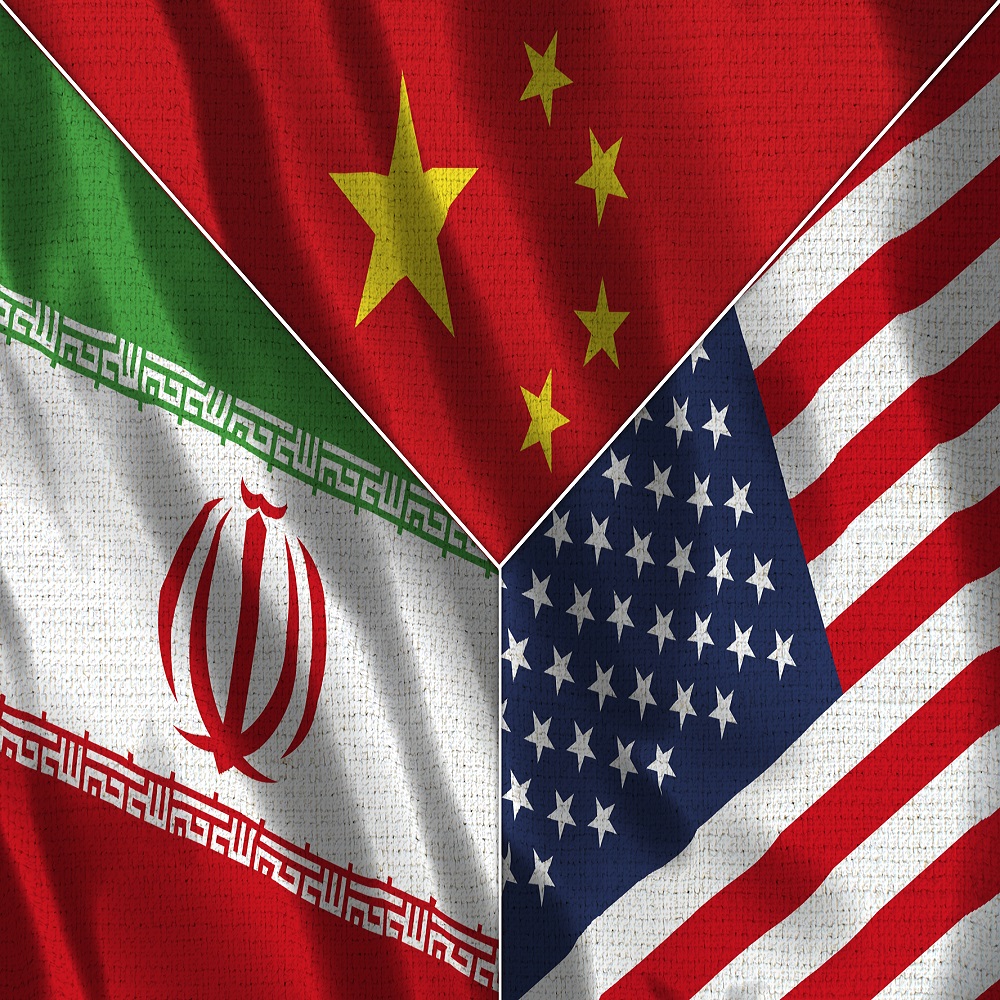 China, USA and Iran Flags					